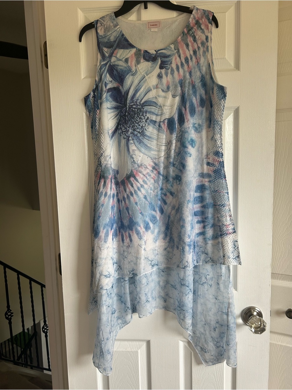 Kamana Sleeveless Asymmetrical Floral Tie-Dye Dress in Blue and Pink